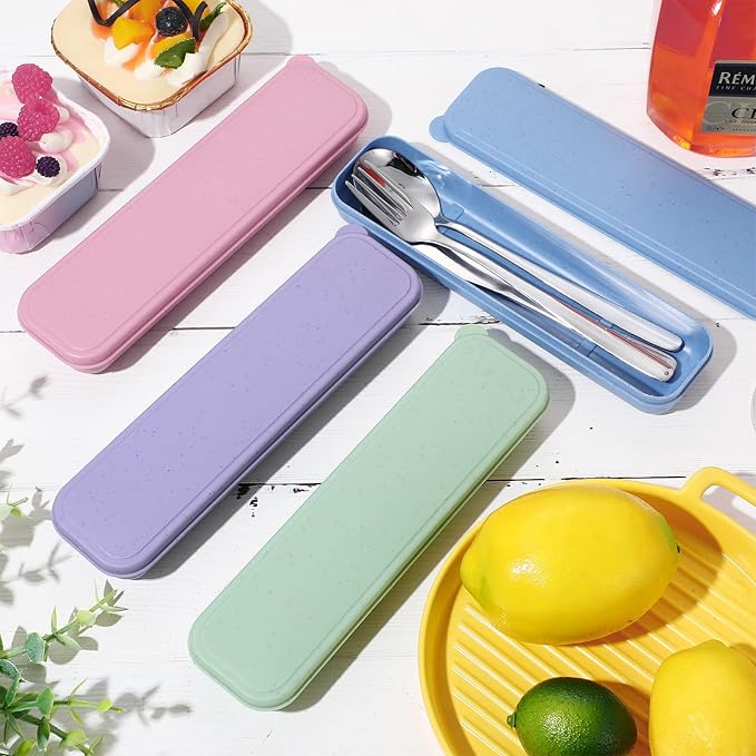 Yinkin 1 Pack Portable Travel Utensils Set with Case Reusable Stainless Steel Silverware Flatware Camping Cutlery Include Fork Spoon Knife for Work School Dishwasher Safe(Sage Green)