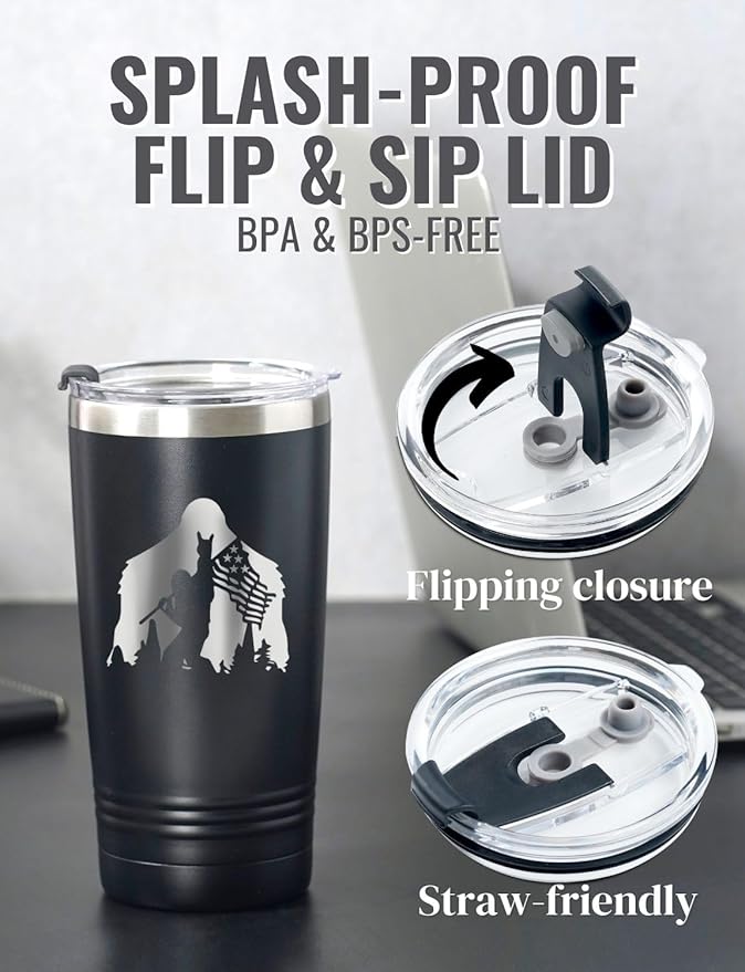 Onebttl Bigfoot Gifts for Men, Sasquatch Gifts, 20 oz Travel Mug Insulated Tumbler - Bigfoot Flag