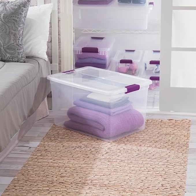 Sterilite Clear Plastic Storage Totes, 6 Pack 64 Quart and 6 Pack 66 Quart Bins with Lids