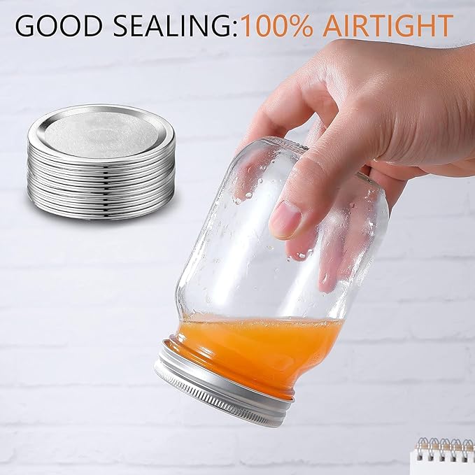 Canning Lids for Ball, Kerr Jars - Split-Type Metal Mason Jar Lids for Canning - Food Grade Material, 100% Fit & Airtight for Regular Mouth Jars (Wide Mouth (100 Pcs))