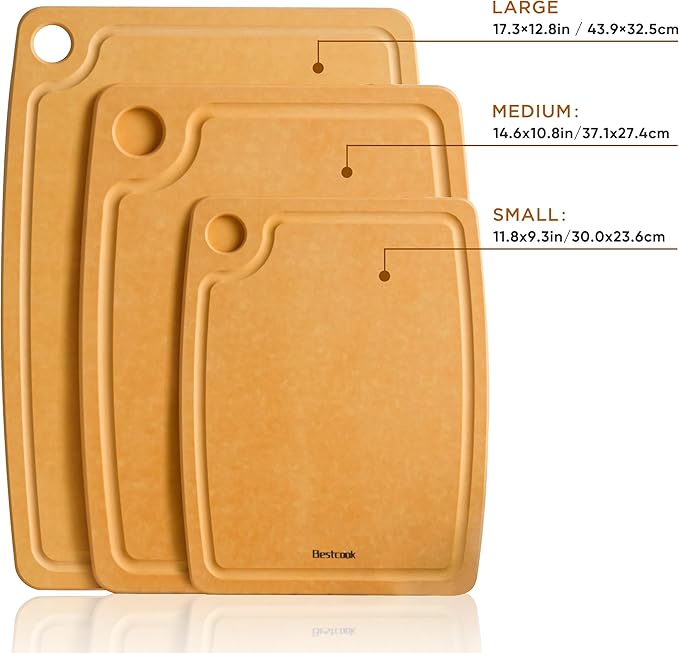 Cutting Board for Kitchen, 14.6x10.8Inch Wood Fiber Composite Cutting Board with Juice Groove and Non-slip Feet, Dishwasher Safe, Knife-Friendly Chopping Board for Meat, Bread, Fruit, Wooden