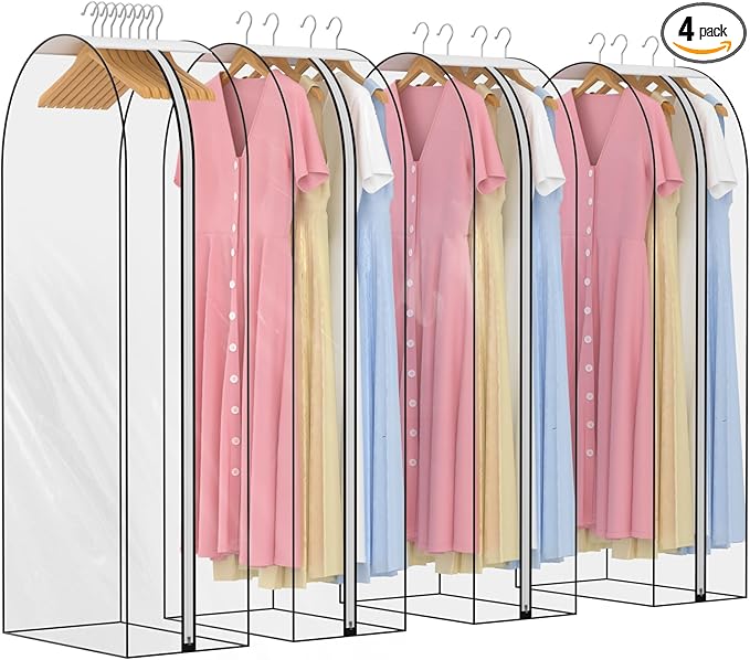 10" Gusseted All Clear Garment Bags for Hanging Clothes 4 Packs 60" Suit Bags for Closet Storage Hanging Clothes Storage Suit Cover for Shirts, Coats, Dresses