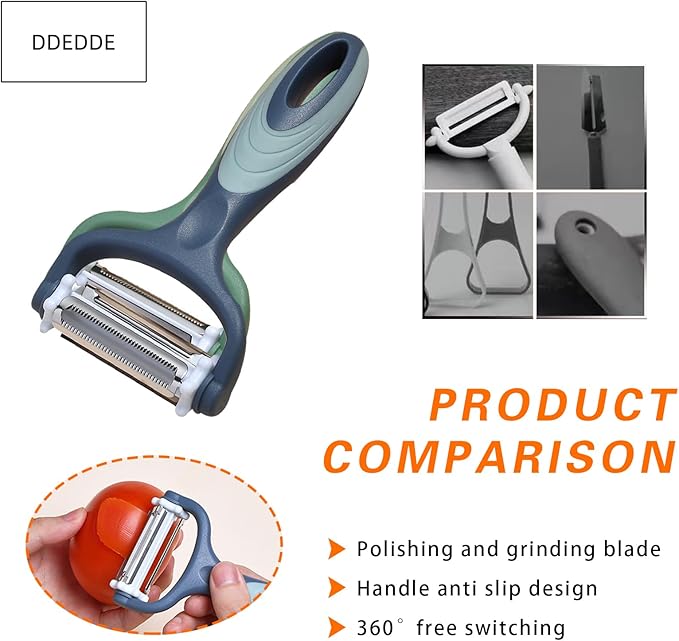 3-in-1 Rotary Vegetable Peeler with 3 Blades - Multi-Function Stainless Steel Peeler & Julienne Slicer - Ergonomic Non-Slip Grip Handle for Potato, Carrot, Fruit, Tomato, Kitchen Gadgets (Blue)