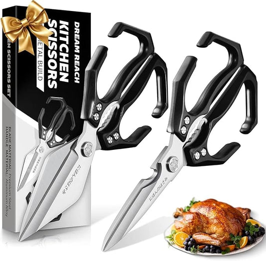 Dream Reach Japanese Kitchen Scissors Set - Heavy Duty Kitchen Shears for Food, Meat Scissors Dishwasher Safe, Poultry Shears for, Meat, Seafood, Bone Cutting -Christmas Gifts for Men (Black)