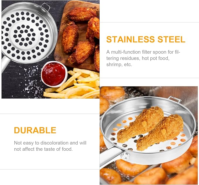 Hemoton Stainless Steel Colander With Long Handle Large Hole Cooking Strainer Mesh Steaming Basket for Draining Food Pastas Washing Fruits Vegetables Salads Silver