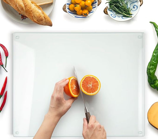Glass Cutting Board 20”x16”: Tempered Glass Kitchen Counter Protector - Durable- Scratch-Resistant, Heat-Proof - Clear Design