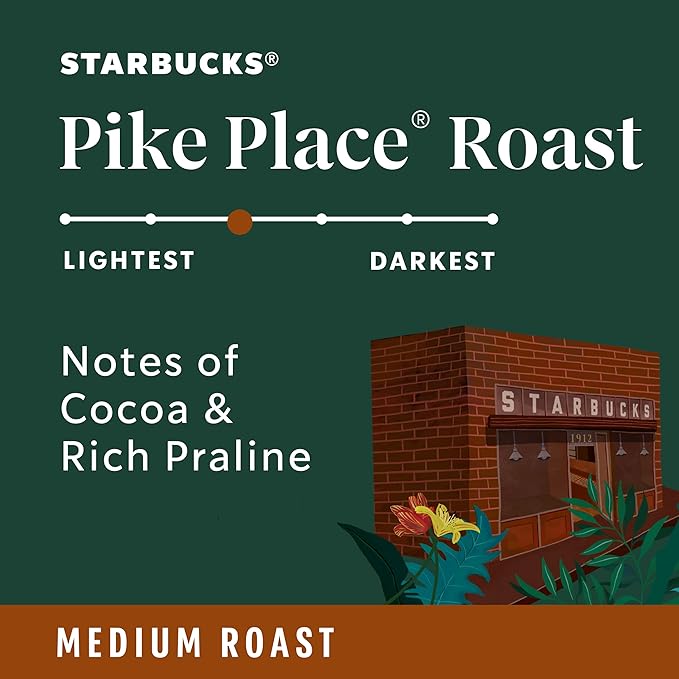Starbucks K-Cup Coffee Pods, Medium Roast Hot or Iced Coffee, Pike Place Roast, 40 Keurig Pods