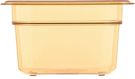 Carlisle FoodService Products StorPlus High-Heat 1/6-Size Food Pan, 4 Deep Food Storage Container with 1.7 Quart Capacity, High Heat Plastic, 1/6 Size, Amber, (Pack of 6)