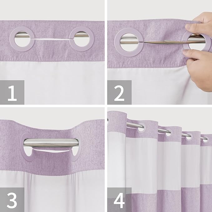 Long No Hooks Needed Linen Textured Shower Curtain with Snap-in Fabric Liner Set,Hotel Luxury Decor Shower Curtains for Bathroom,Waterproof & Washable,71Wx80H,Lavender