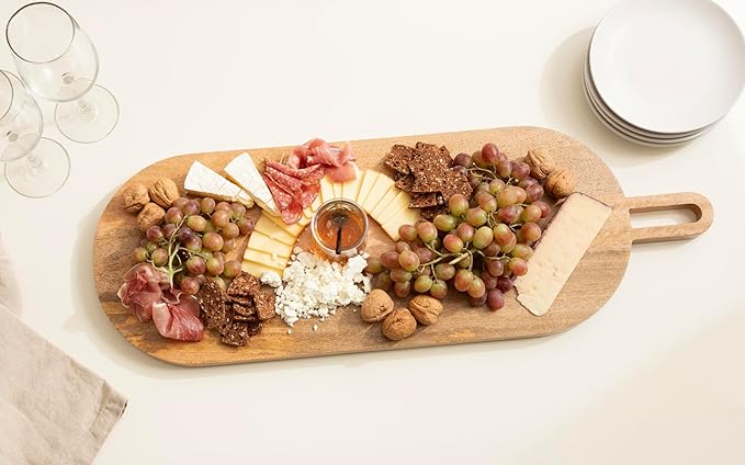 Kate and Laurel Staven Transitional Capsule Serving Board; 30 x 11; Natural Wood; Modern Food-Safe Charcuterie Board Made from Solid Mango Wood for Use as Kitchen Countertop Cheese Board