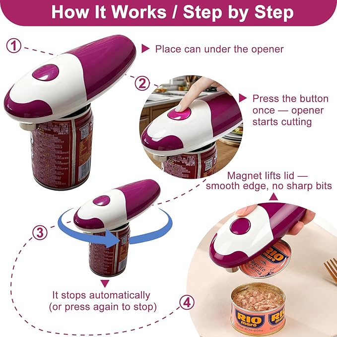 Battery Powered Electric Can Opener, Convenient Without Harm (batteries not included) - High Torque, Hands-Free for Seniors, Arthritis & Weak Grip - Automatic Smooth Cut Kitchen Tool