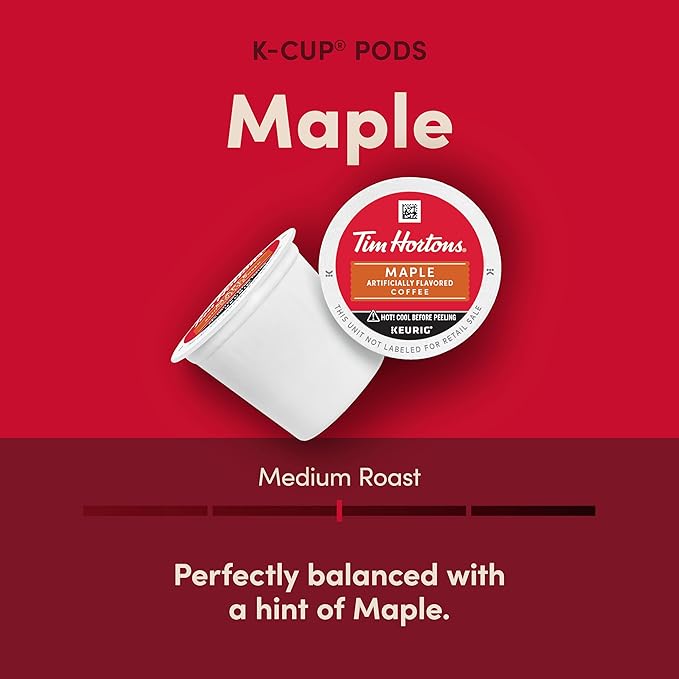 Tim Hortons Maple Flavored Coffee, Single-Serve K-Cup Pods Compatible with Keurig Brewers, Red, 12 Count (Pack of 1)