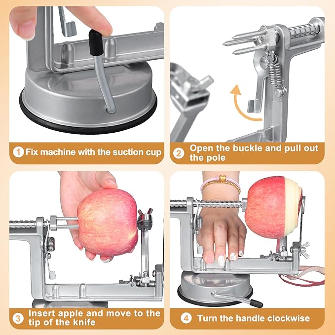 Apple Peeler Slicer Corer with Stainless Steel Blades and Powerful Suction Base for Apples Pears Potatoes(Grey)