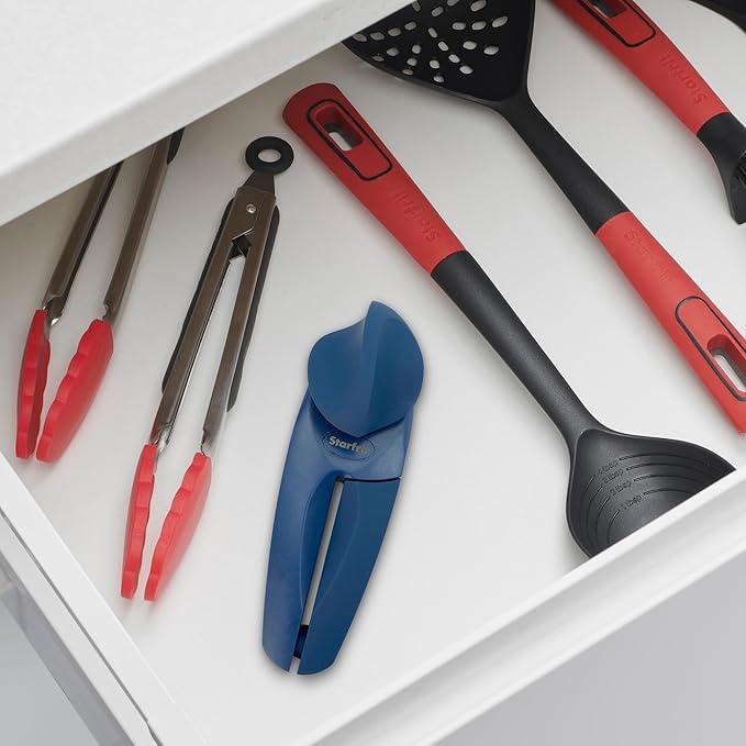 Starfrit MightiCan Can Opener - Safe - Holds Lid and Leaves No Sharp Edges on Lid - 3 Year Warranty - Comfort Grip - Heavy Duty Non-Slip Knob - Blue