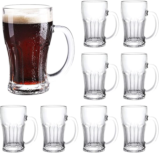 QAPPDA Beer Mugs Set,Glass Mugs With Handle 18oz,Large Beer Glasses For Freezer,Beer Cups Drinking Glasses 520ml,Pub Drinking Mugs Stein Water Cups For Bar,Alcohol,Beverages Set of 8