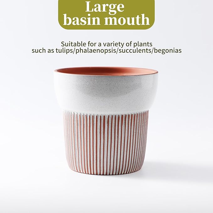 6.5 inch Terracotta Pot for Plants, Ceramic Plant Pot for Succulents, Cacti, Herbs, Vertical Ribbed Design,Planter Pot for Dried and Fresh Plants