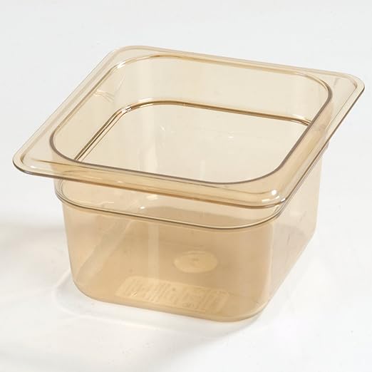 Carlisle FoodService Products StorPlus High-Heat 1/6-Size Food Pan, 4 Deep Food Storage Container with 1.7 Quart Capacity, High Heat Plastic, 1/6 Size, Amber, (Pack of 6)