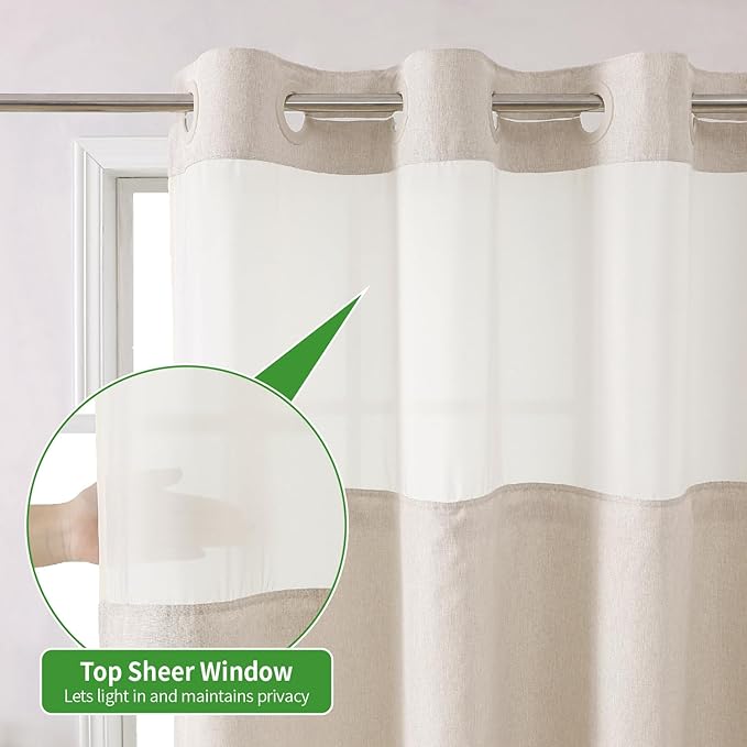 Stall No Hooks Needed Linen Textured Shower Curtain with Snap-in Fabric Liner Set,Hotel Luxury Decor Shower Curtains for Bathroom,Waterproof & Washable,54Wx80H,Cream