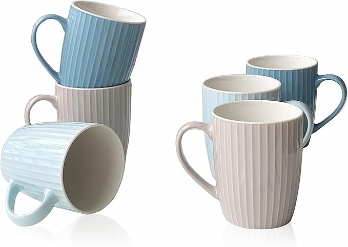 11 Ounce Porcelain Mugs, Set of 6 Coffee Mugs for Tea, Milk, Hot Cocoa, Multicolor