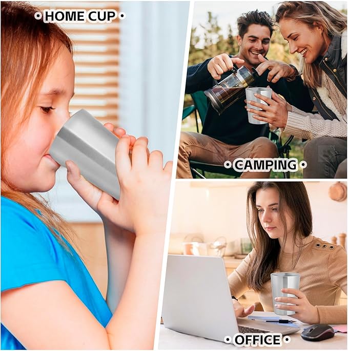 10 Pack 12 oz Stainless Steel Insulated Cup, Double Wall Vacuum Small Metal Cup, Reusable Camping Cups Unbreakable Indoor Outdoor for Party, Home, Office, BBQ, Sliver