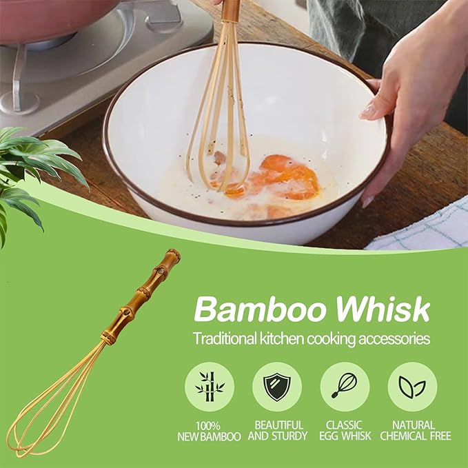 Wooden Whisk, Handcrafted Bamboo Whisks for Cooking Non Scratch, Balloon Whisk for Pancake Batter, Eggs and Sauces, Wooden Whisks Tool For Nonstick Cookware Pans, Bamboo Cooking Utensils (Big Whisk)