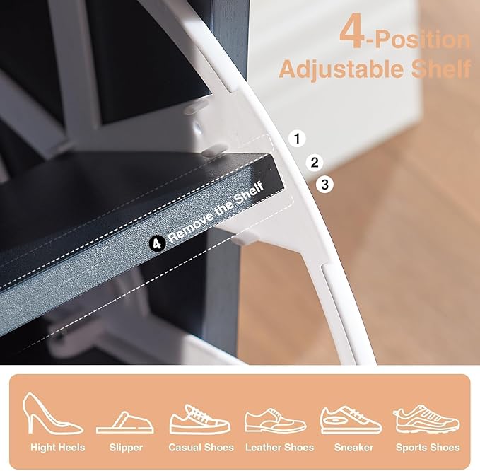 Shoe Storage Cabinet,Farmhouse Shoe Organizer with 2 Flip Drawers & Barn Door Design,Freestanding Hidden Slim Narrow Shoe Rack Cabinet with Open Storage for Entryway, Foyer,Hallway,Navy Blue