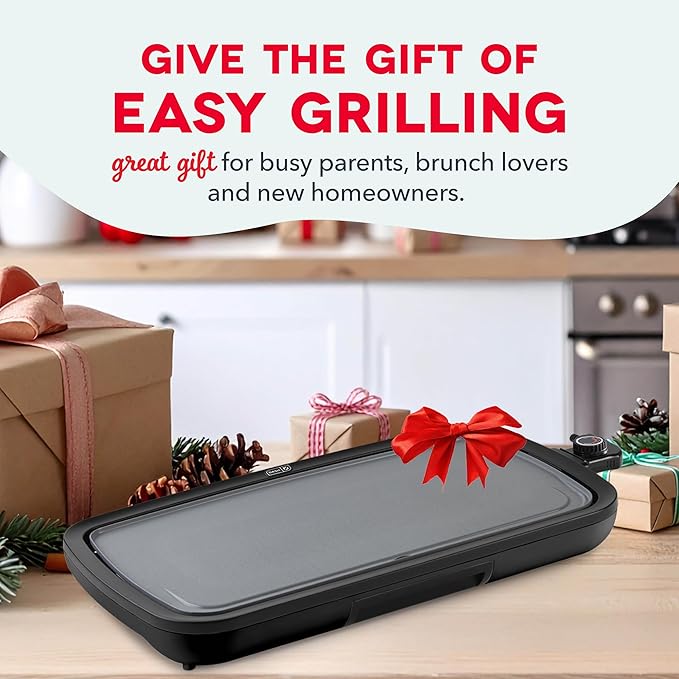 DASH Deluxe Everyday Electric Griddle with Dishwasher Safe Removable Nonstick Cooking Plate for Pancakes, Burgers, Eggs and more, Includes Drip Tray + Recipe Book, 20” x 10.5”, 1500-Watt - Red