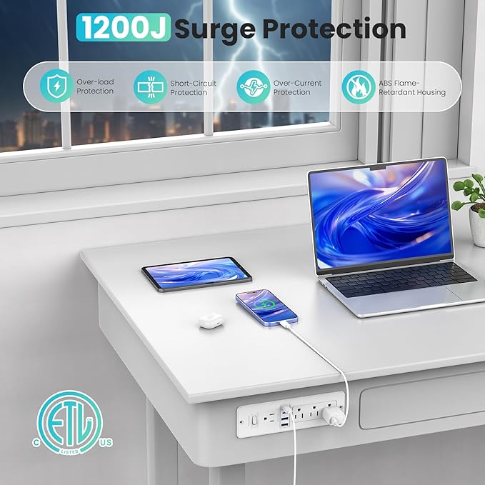 65W GaN USB C Recessed Power Strip, 4 AC Outlets & 2 USB-C PD + 2 USB-A QC, Flush Mount Hidden Charger Station for Desk Drawer Home Office Furniture