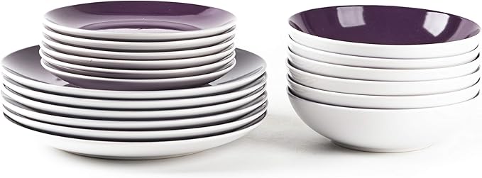 Stoneware Coupe Shape 18pc Dinnerware Set, Outside White + Inside Violet