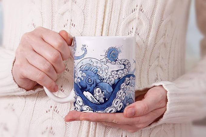MUGBREW Giant Blue Octopus Ceramic Coffee Mug Tea Cup, 11 OZ