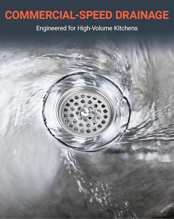 3-1/2 Inch Commercial Sink Strainer - 304 Stainless Steel Clog-Free Drain Cover, Precision Fit for 3.5" Drains & 3 Compartment Sinks, Heavy-Duty for High-Volume Kitchens