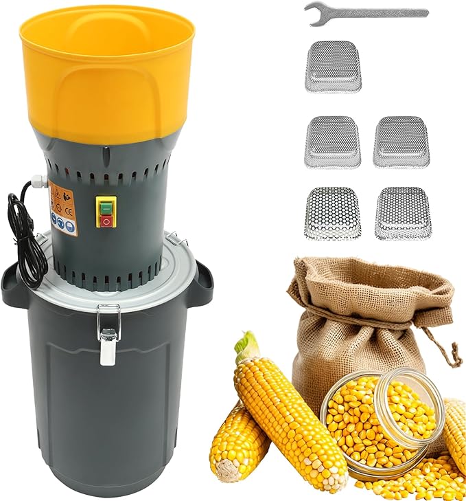 AUTENS Farm Grain Mill Grinder with 5 Filter Mesh Adjustable, Electric Feed Grain Grinder, for Wheat, Corn, Spice, Animal Feed & Home Milling (25L)