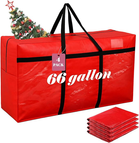 4 Pcs 66 Gallon Large Moving Bags with Zipper and Handles Foldable Storage Duffle Bags Heavy Duty Extra Large Totes for College Dorm Travel Clothes Blankets Bedding Moving (Red)