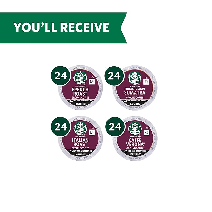 Starbucks K-Cup Coffee Pods, Dark Roast Hot or Iced Coffee, Variety Pack, 96 Keurig Pods