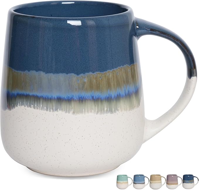 Bosmarlin Extra Large Ceramic Coffee Mug, 23 Oz, Dishwasher and Microwave Safe, Oversized Big Tea Cup for Office and Home (Deep Blue)
