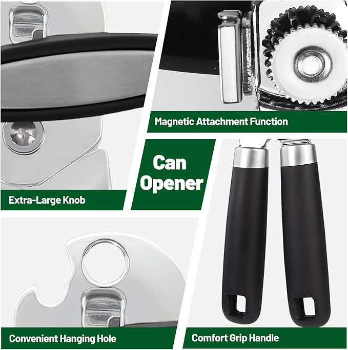 Can Opener Stainless Steel Cutting Blade Bottle Opener 3 in 1 Multifunctional Manual Jar Opener Magnetic Can Opener Heavy Duty Comfortable Handle Smooth Edge Kitchen Gadget Daily Use