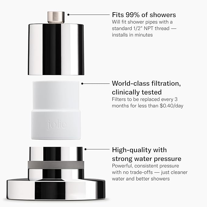 THE JOLIE FILTERED SHOWERHEAD with Shower Filter System- High Pressure Showerhead, Hair and Skincare Accessory to Improve Beauty and Personal Care Routine (Gold)