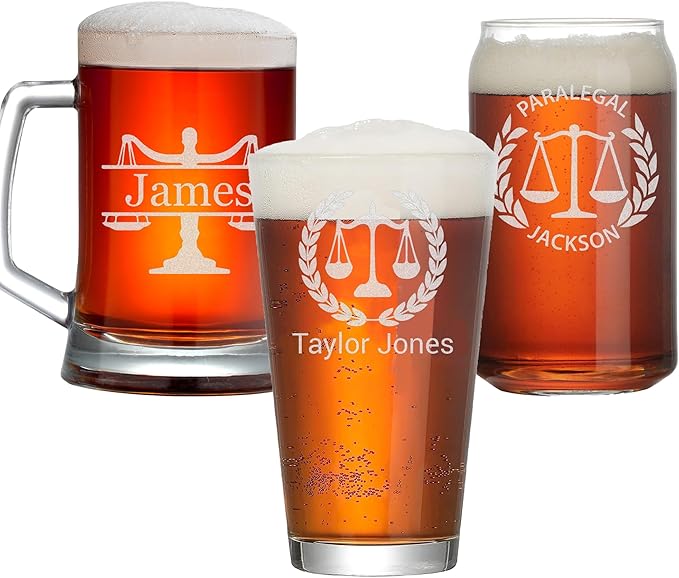 Personalized Lawyer Gifts for Men, Custom Beer Glass, Pass the Bar Exam Gifts for Female Lawyers, Office Present for Attorney, JD, Future Lawyer, Law School Graduation Gift for Men