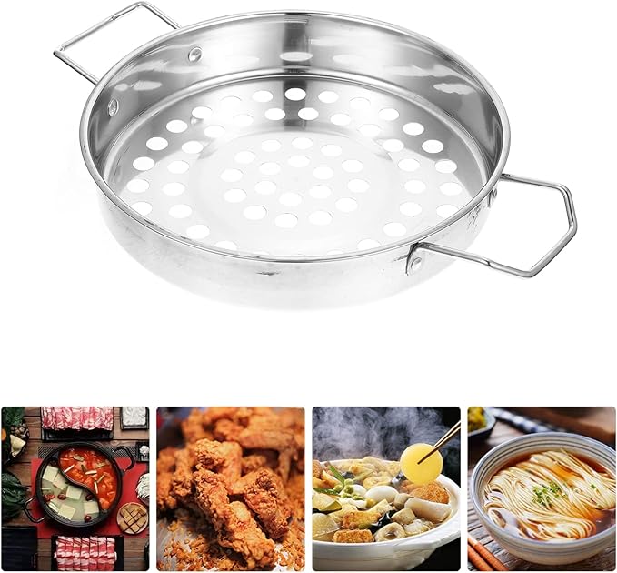 Hemoton Stainless Steel Colander With Double Handle Large Hole Cooking Strainer Mesh Steaming Basket for Draining Food Pastas Washing Fruits Vegetables Salads Silver