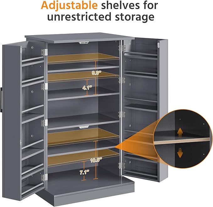 Yaheetech Storage Cabinet, Kitchen Pantry Cabinet with Door and 6 Adjustable Shelves, Storage Organizer for Living Room, Laundry, Bathroom, Gray