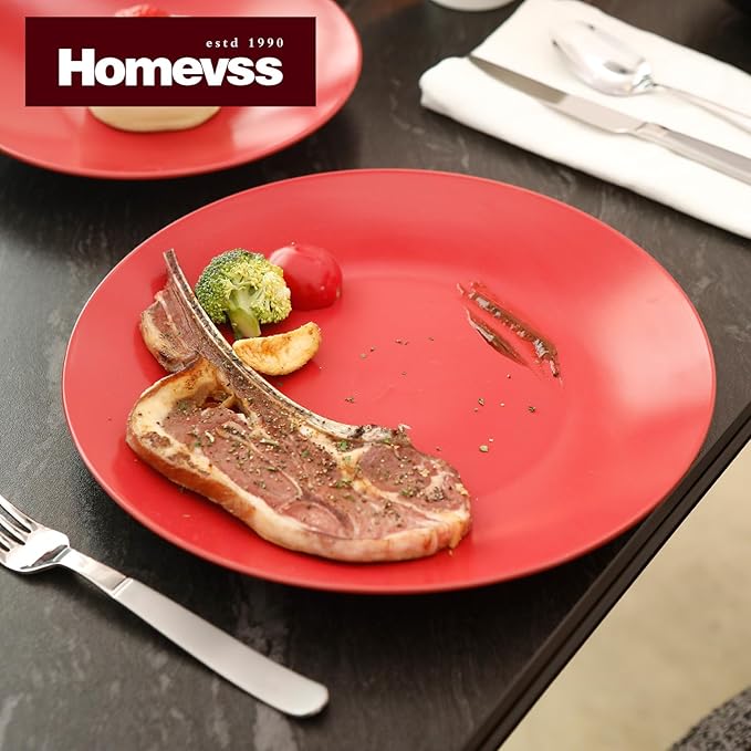 Stoneware Two-Tone Colors Life 16pc Dinner Set， Outside Shiny Black + Inside Matee Glaze Red