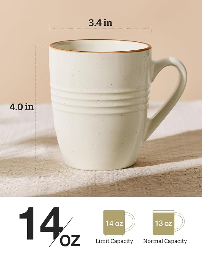 famiware Jupiter Coffee Mugs Set of 4, 14 OZ Coffee Mug, Microwave and Dishwasher Safe, Coffee Cups with Handle for Coffee, Tea, Cocoa, Milk, Vanilla White