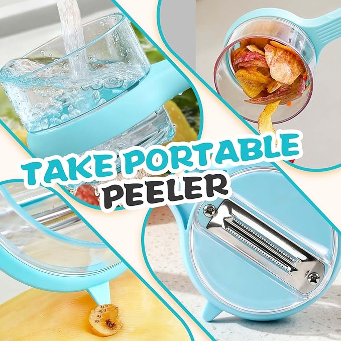 Peeling Knife With Storage Boxs, New with Box Storage Kitchen Special Fruit Peeler, Double sided Stainless Steel Peeler, Fruit Vegetable Peeler with Container (1PC Green)