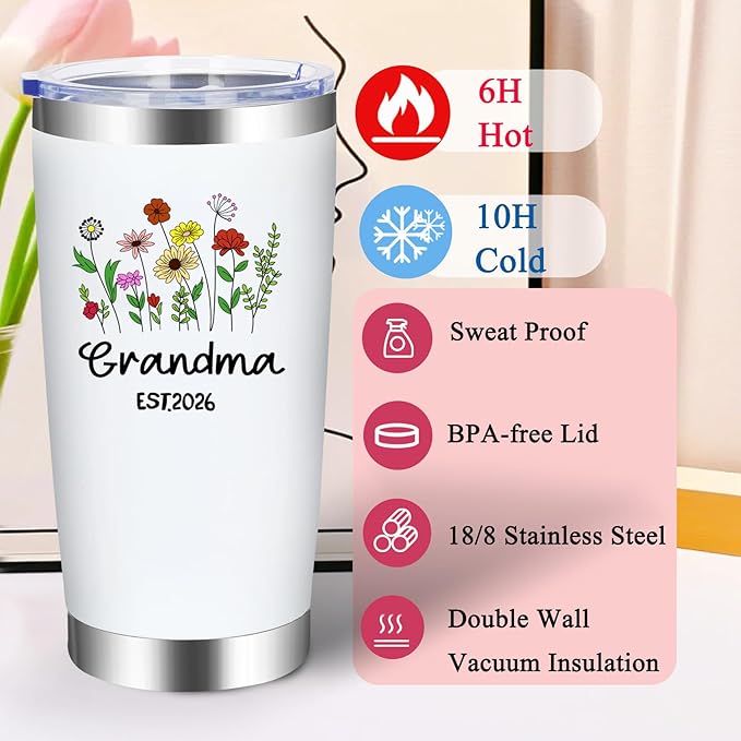 Iridesc First Time Grandparents, Promoted To Grandma And Grandpa Est 2026 Insulated Tumbler Set, Christmas Gift for Grandparents, Pregnancy Announcement for Grandparents, New grandparent Gifts, 20 Oz