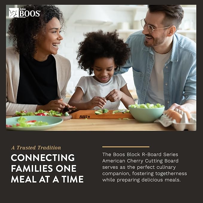 John Boos R-Board Series Rectangular Wooden Cherry Cutting Board 24”x18” – 1.5” Thick, 13.5-lb Reversible Butcher Block with Edge-Grain & Finger Grips – Made in the USA