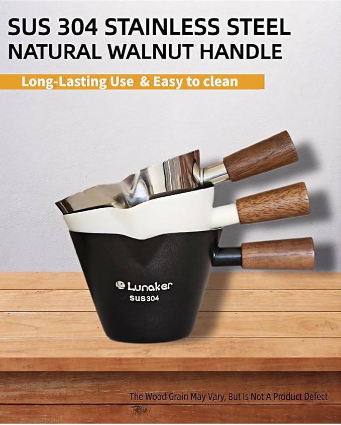 Espresso Cups - 4OZ Espresso Shot Cup with Wooden Handle -Measuring Cup with Double Spouts - Coffee Bar Accessories, Black