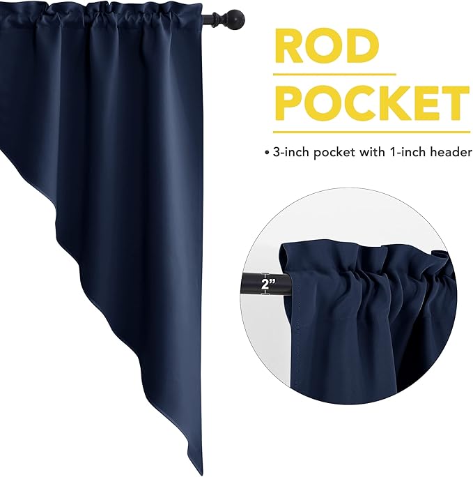 NICETOWN Blackout Kitchen Window Curtains - Thick Tailored Scalloped Valance/Swags Window Decorations Curtains for Living Room/Bay Window (Navy, 1 Pair, W36 x L63 Per Panel)