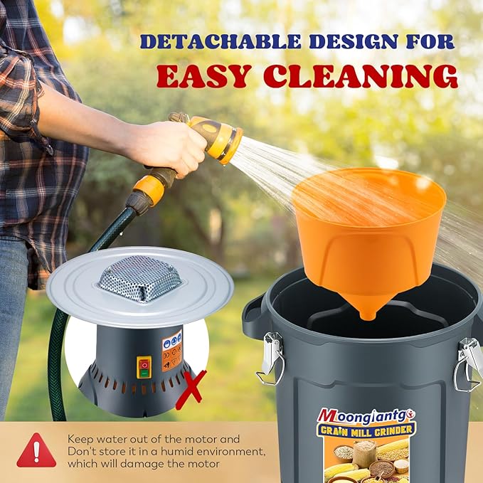 Moongiantgo Grain Mill Grinder Electric Corn Grinder 1300W Feed Mill Dry Cereals Grinder Detachable 13.2 Gal Bucket & Hopper, with 5 Sieves + 1 Socket Wrench, Molino de Maiz, 110V (50L)