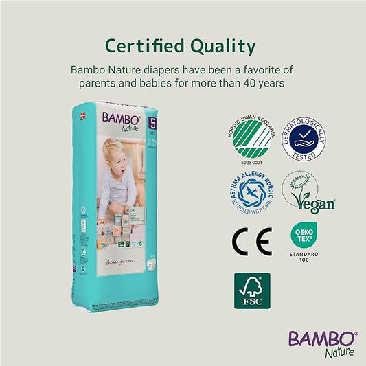 Bambo Nature Premium Baby Diapers - Green Bag, Size 5, 132 Count