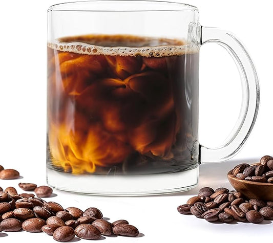 Vikko Glass Coffee Mugs, 10.75 Ounce Clear, Set of 4, Microwave & Dishwasher Safe